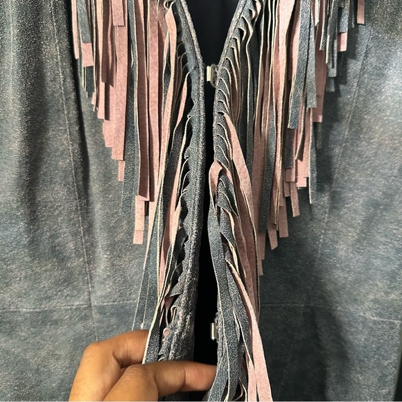 Wilsons Leather Blue Rodeo Western Fringe Suede Boho Art To Wear Cowboy Jacket S - Picture 10 of 15